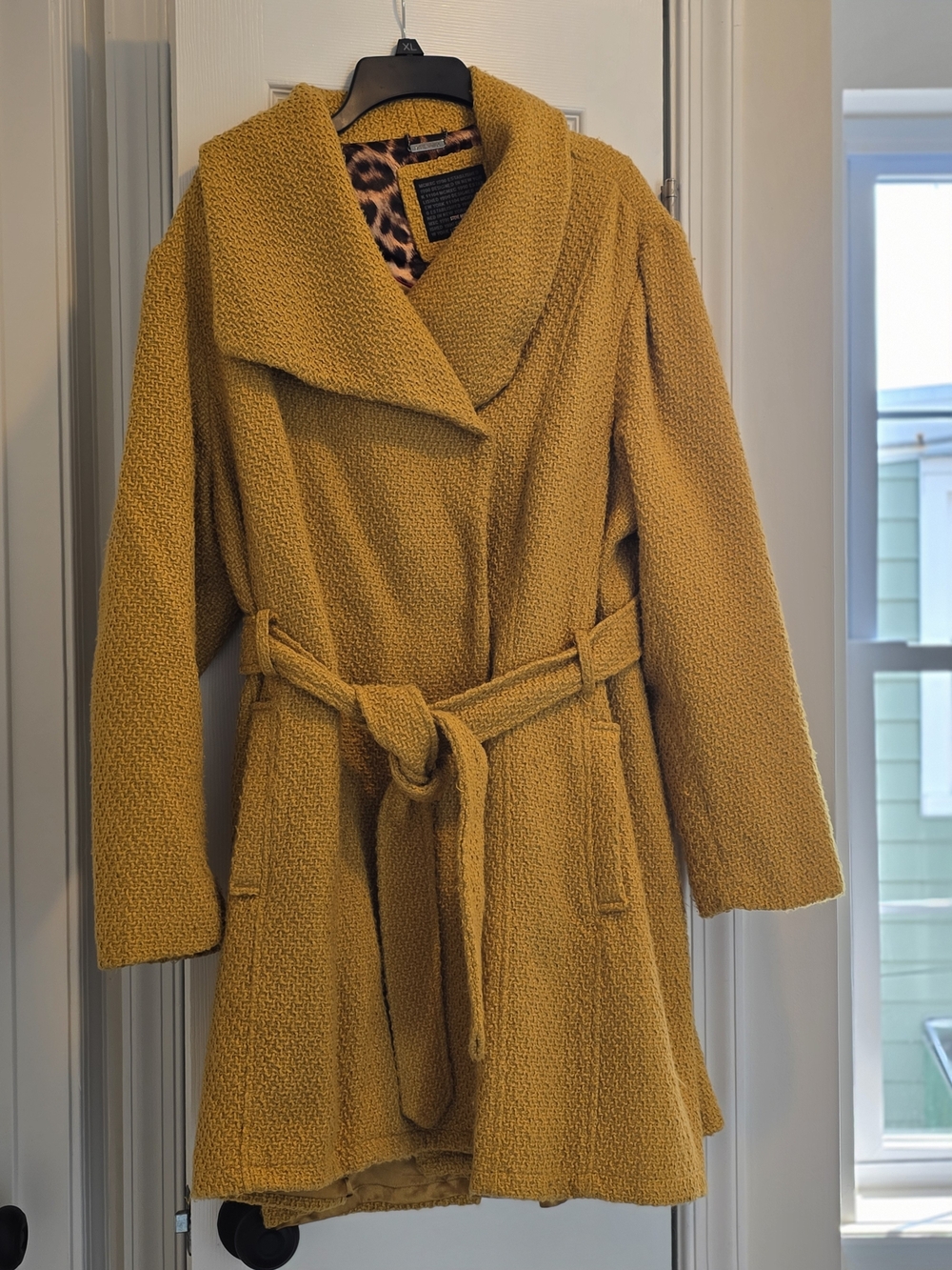 Steve Madden Mustard Yellow Textured Belted Coat